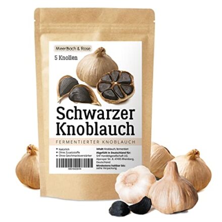 Schwarzer Knoblauch fermentiert aus Spanien, 5 große Knollen fermentierter Knoblauch, Black Garlic, 90 Tage fermentiert, mild und vielseitig zu verwenden und genießen.  