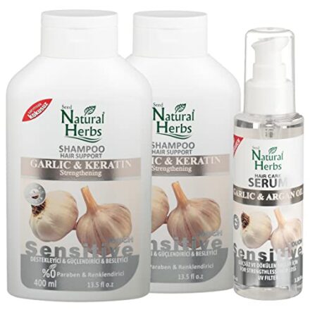 Seed Natural Herbs Keratin Knoblauch Haarausfall Shampoo Set- Haarwachstum Shampoo - Anti Haarausfall Frauen und Männer - Speziell für schwache & feinsträhnige Haare - Wachstumsfördernd  