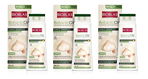 3x Knoblauch Shampoo 500 ml Bioblas, Geruchlos, Anti Haarausfall Frauen und Männer Megapack  