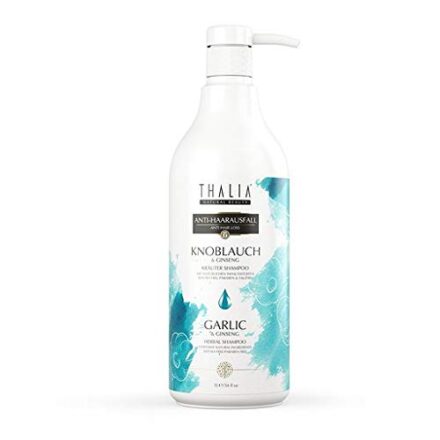 Thalia Knoblauch & Ginseng Shampoo 1L (1000ml), Anti-Haarausfall Shampoo, geruchsneutral, für Männer und Frauen, ohne Silikon, VEGAN, beruhigt die Kopfhaut, Naturprodukt, 100% natürlich…  