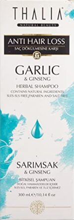 Thalia Knoblauch & Ginseng Shampoo 300 ml, Anti-Haarausfall Shampoo, geruchsneutral, für Männer und Frauen, ohne Silikon, VEGAN, beruhigt die Kopfhaut, Naturprodukt, 100% natürlich  