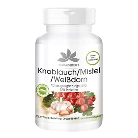 Knoblauch Mistel Weißdorn - 120 Tabletten mit Vitamin C, Hochdosiert, Vegan | HERBADIREKT by Warnke Vitalstoffe  